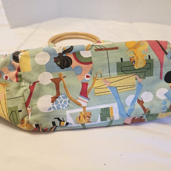Vintage Neiman Marcus Retired Fashion Diva Pattern Purse Bamboo Handles Retro - Picture 7 of 13